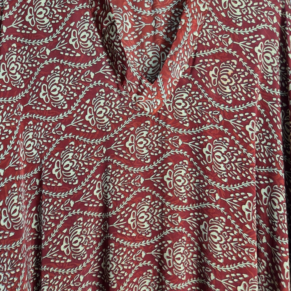 Kantha Bae Red Floral Paisley Silk Kaftan Maxi Dress with Pockets Boho One Size - Picture 3 of 9